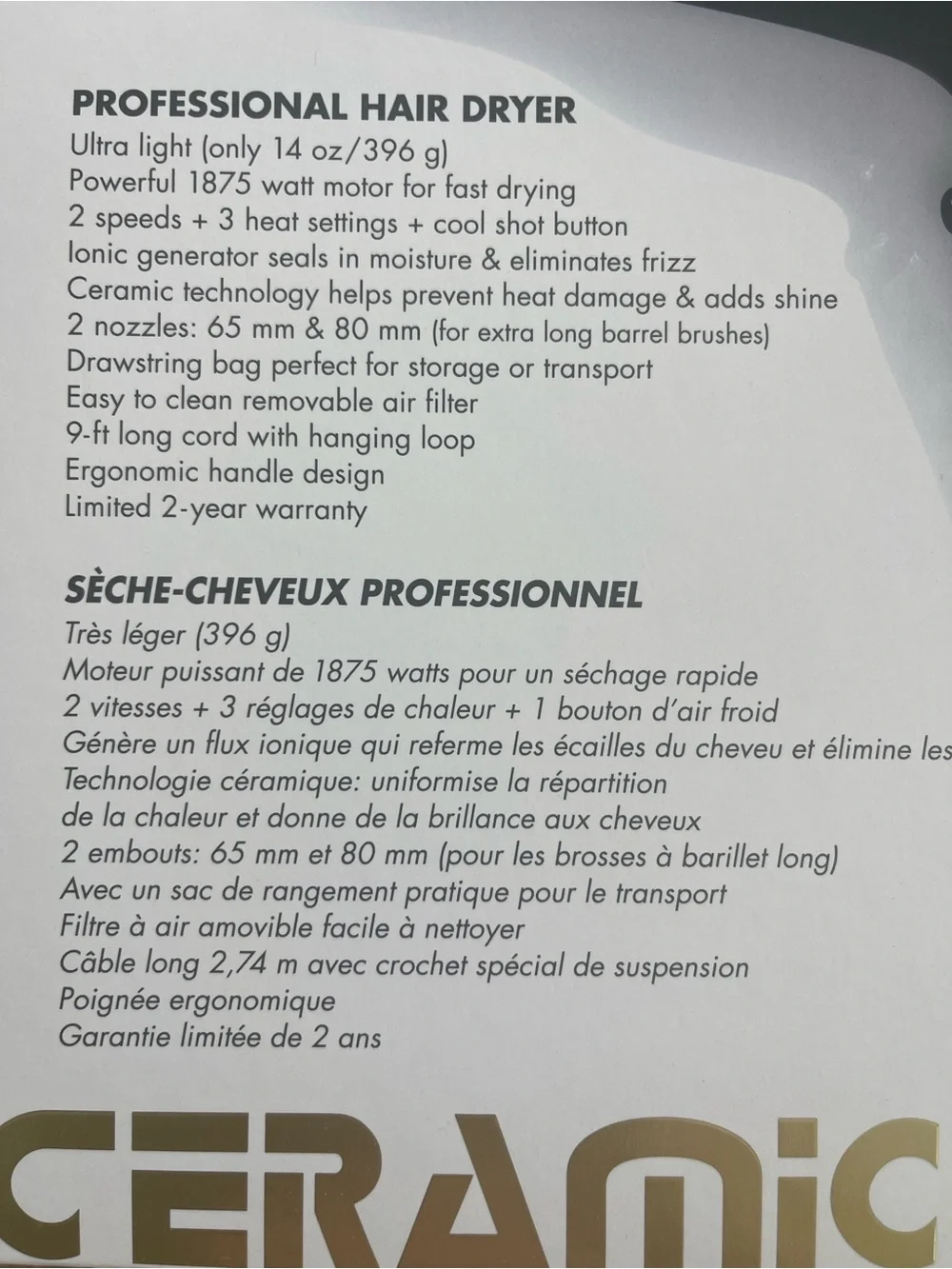 CERAMIC + ION HIGH PERFORMANCE PROFESSIONAL HAIR DRYER